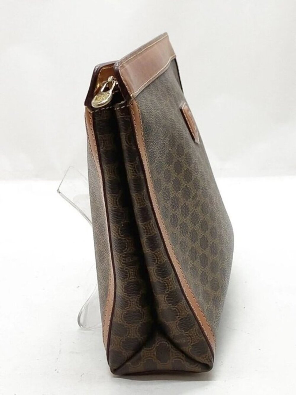 Authentic Celine Macadam Canvas Clutch Brown Leather Trim Vintage Designer Pouch - Picture 5 of 16